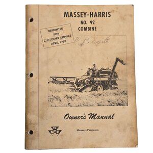 Vintage Massey Harris No 92 Combine Owners Manual 1963 Agricultural Repair Guide